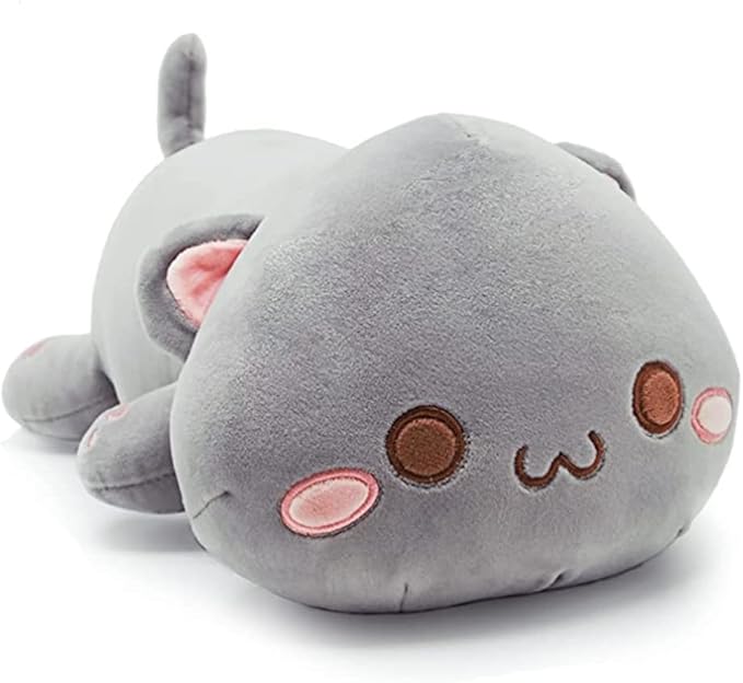 NatureMan Cute Kitten Plush Toy Stuffed Animal Pet Kitty Soft Anime Cat Plush Pillow, Plush cat Doll Pillow Toys Children's (Gray)