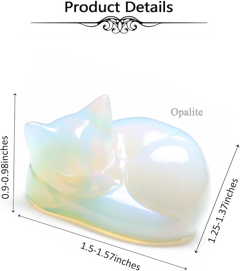 Top Plaza 1.6" Opalite Cat Crystal Statue Cute Sleeping Cat Figurine Polished Carved Gemstones Sculpture Home Office Desk Decor Balancing Meditation Crystal Gifts for Women Cats Lover
