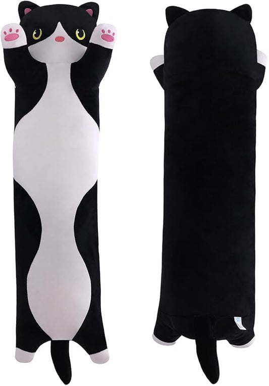 Long Plush Cat Toy Pillow Stuffed Animal Cat Kids Plush Toy Pillow for Kids and Girls Toy Doll (Black&White,50cm/19.7in)