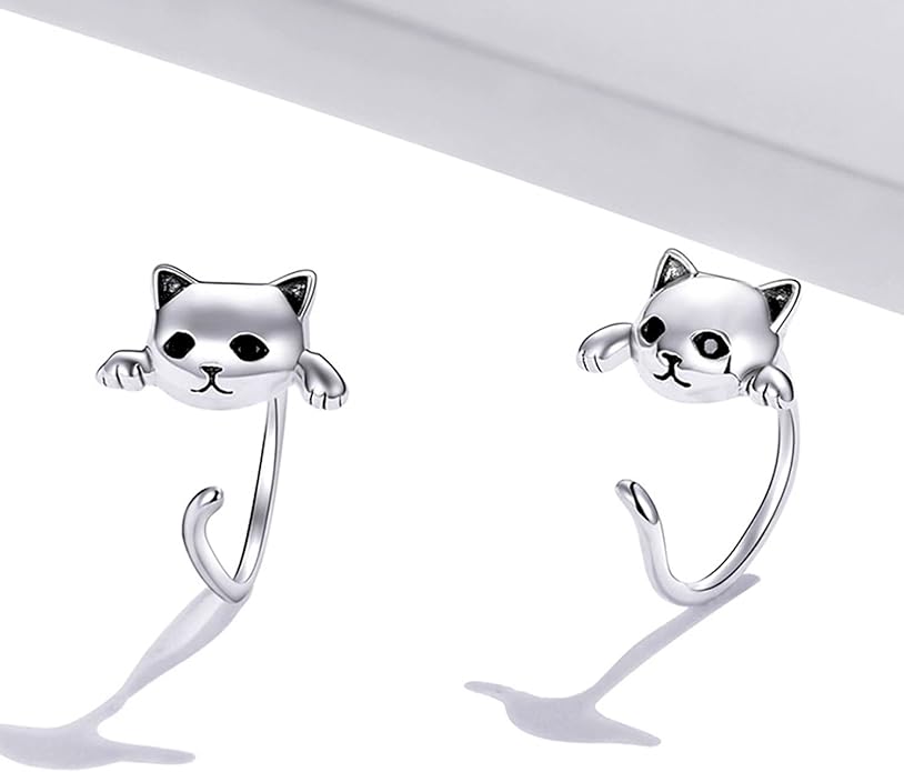 Cute Cat Earrings Stud Pearl Earrings for Women Mouse Cubic Zircon Hypoallergenic Earrings Christmas Birthday Gift