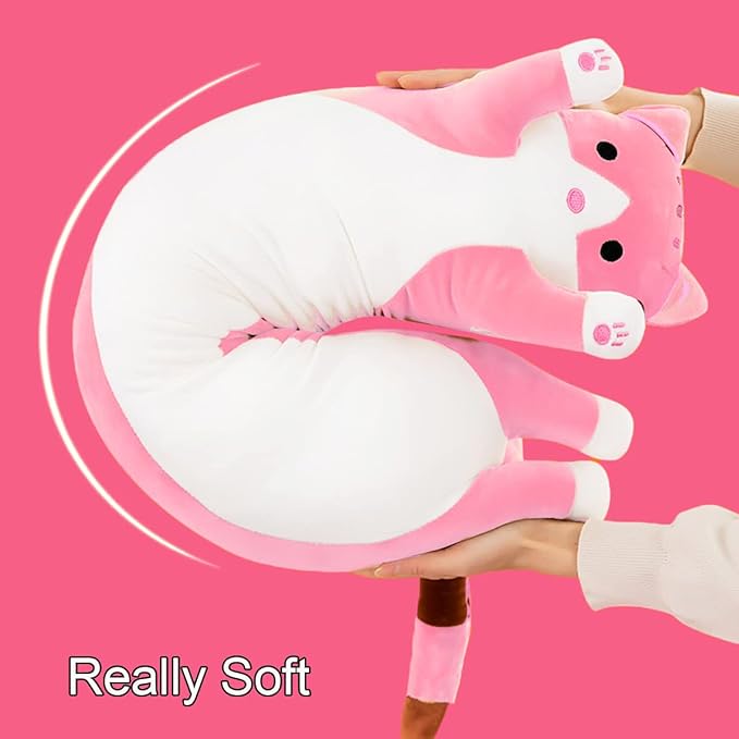 Giant Cat Pillow Plush Cartoon Kitty Sleeping Hugging Pillow, Cuddly Soft Long Kitten Body Pillow Doll Cat Cushion Toy for Kids Girlfriend (Pink, 130cm/51.18inch)
