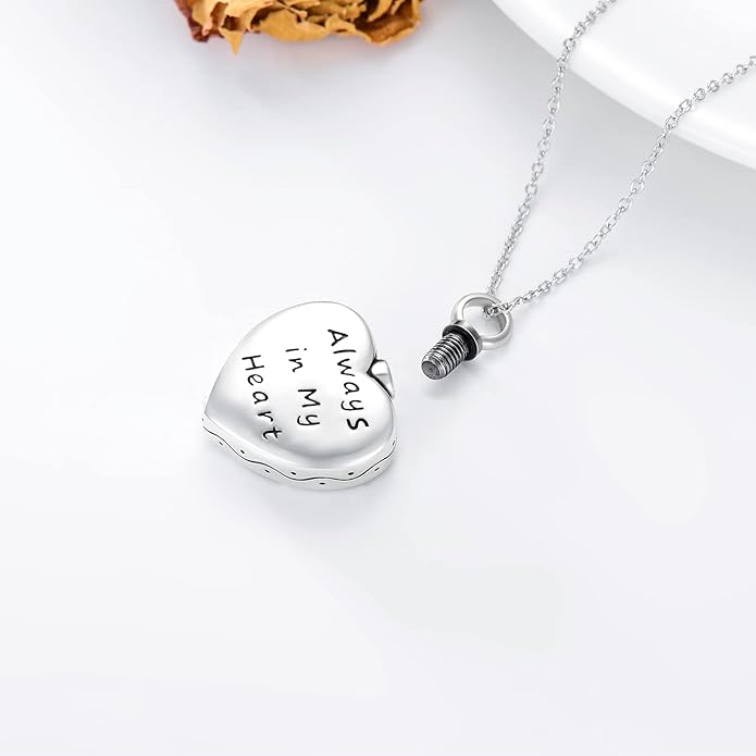 LONAGO Urn Necklace for Ashes 925 Sterling Silver Always in My Heart Keepsake Cremation Pendant Necklace