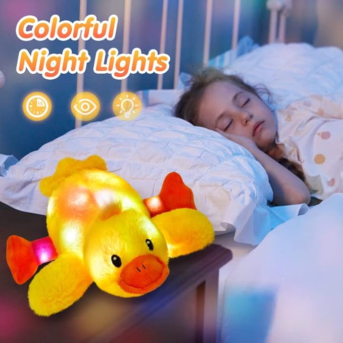 Glow Guards 12'' Light up Yellow Duck Stuffed Animal Soft LED Night Light Glowing Plush Toy Pillow Bed Sofa Birthday Children's Day for Toddler Kids