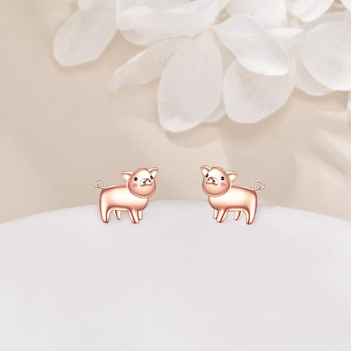 Sterling Silver Cat / Cow / Pig / Bunny / Squirrel / Giraffe / Highland Cow / Lion / Chicken / Ladybug / Star / Moon Stud Earrings for Women Cute Animal Post Earrings Hypoallergenic Animal Jewelry Gift for Teens Girls