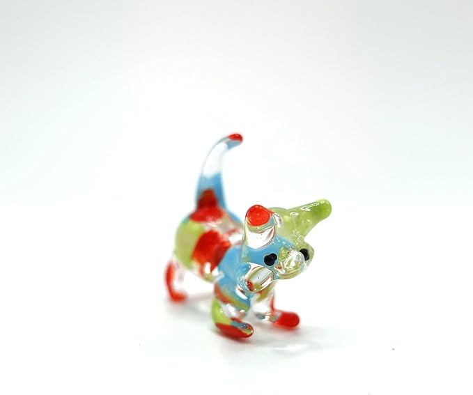 Cat Tiny Micro Figurines Blown Glass Art Animals Hand Painted Collectible Gift Decorate (Pastel)