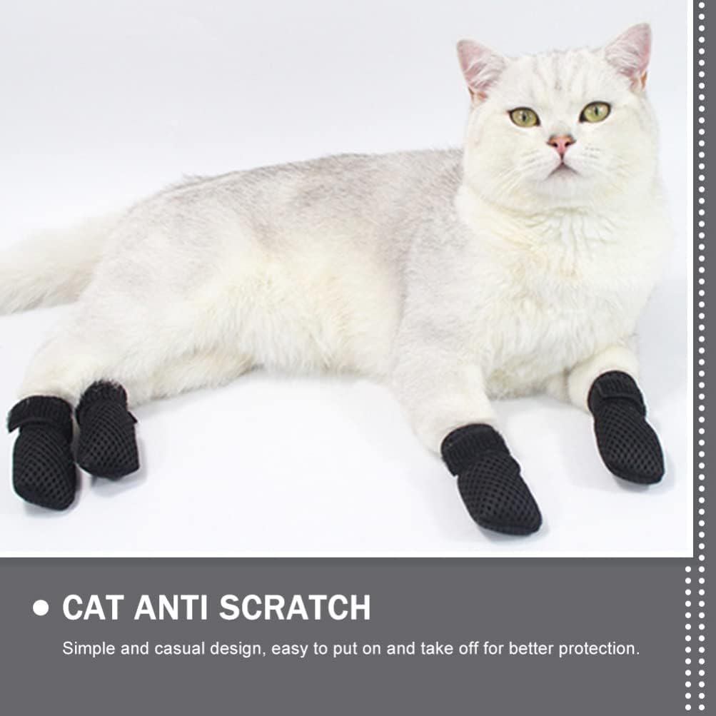 Cat Claw Covers-4pcs Cat Nail Caps Cat Nail Covers Caps Shoes Cats Socks Cat Booties to Prevent Scratching Cat Paw Protector Pet Grooming Booties for Bathing Shaving Checking