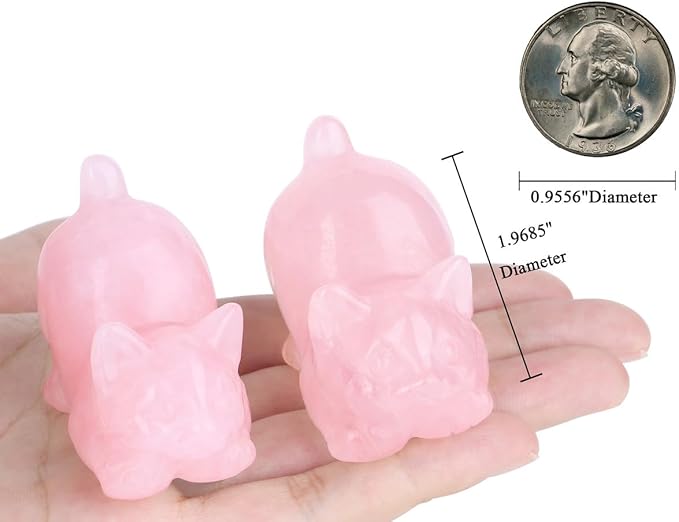 Rose Quartz Cat Crystal Statue Pink Carved Room Decor Figurines for Healing Stone Crystals Home Lazy Cute Sculpture Spiritual Natural Gemstones Cat Lover for Women Lovers