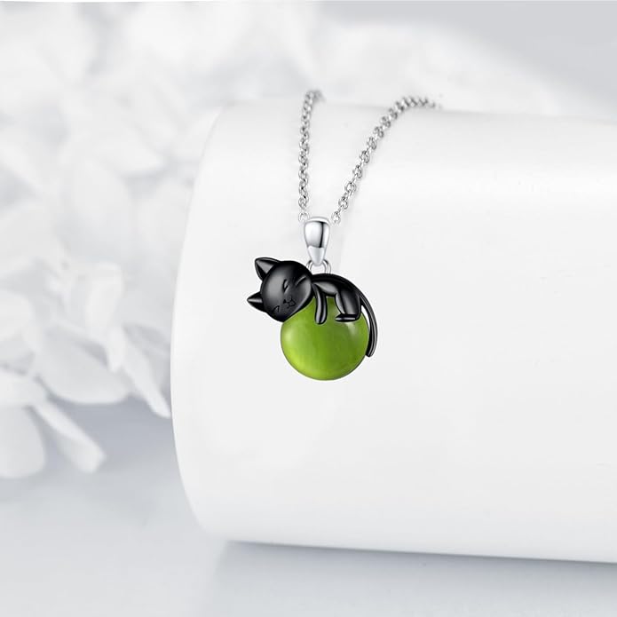 Cat Necklace Sterling Silver Cat Pendnat with Rose Quartz Pearl Jewelry Gifts for Women Cat Lovers