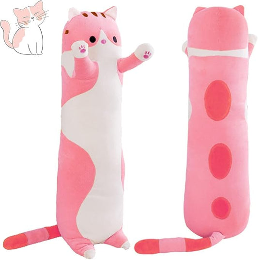 Cute Cat Plush Long Body Pillow, 43 inch Cat Stuffed Animals Plushie Toy Soft Throw Sleeping Cotton Kitten Pillow Gift for Kids Girls (Pink, 43.3")