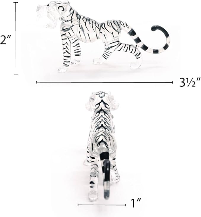 ChangThai Design Tiny 3½" Clear Black Striped Roaring Tiger Figurine - Miniature Hand Blown Glass Tigers Wild Cats Wildlife Felidae Animal Crystal Decorative Figure Collectible Figurines Décor Gifts