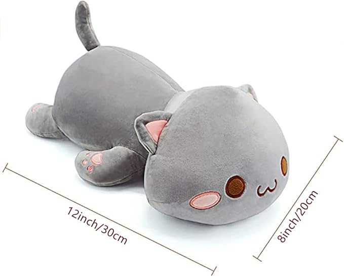 NatureMan Cute Kitten Plush Toy Stuffed Animal Pet Kitty Soft Anime Cat Plush Pillow, Plush cat Doll Pillow Toys Children's (Gray)