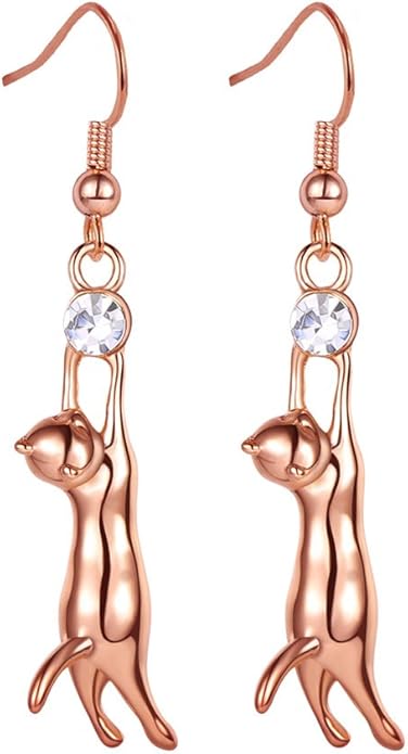 U7 Cute Cat Ear Pendant Platinum/18K Gold Plated Drop Earrings With Rhinestone