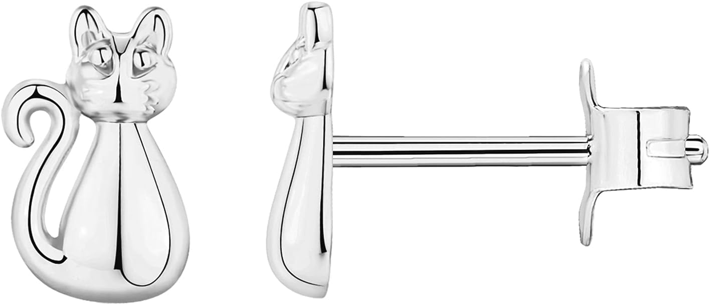 PAVOI 14K Gold Plated Sterling Silver Bar, Dot, Heart, Triangle, Star, Cat | Dainty Earrings for Women