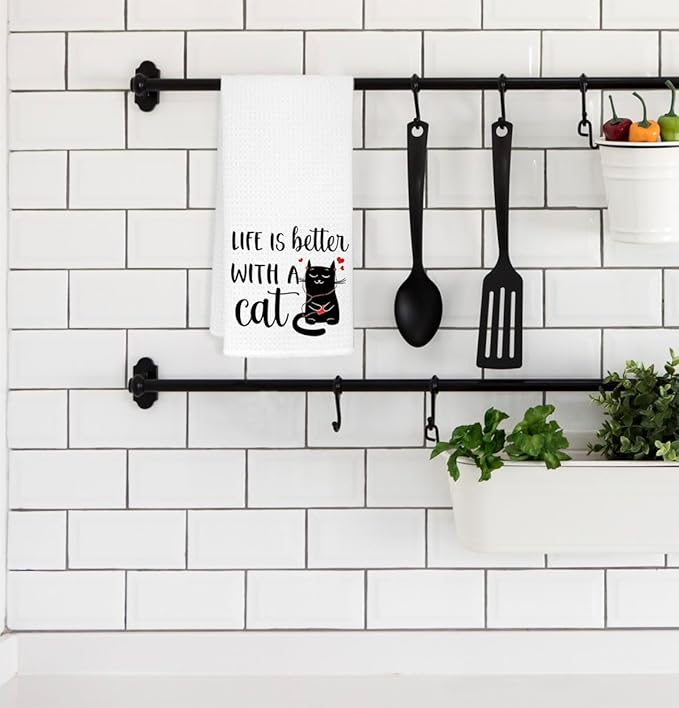 EXUQO Cat Mom Gifts - Funny & Cute Cat Dish Towels, Decorative Hand Towels for White Kitchen