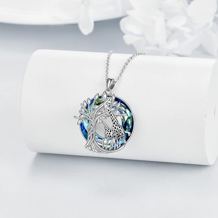 TOUPOP Tree of Life Animal Necklace 925 Sterling Silver Crystal/Abalone Shell Animal Pendant Jewelry Birthday Mothers Day Gifts for Women Mom Wife Her
