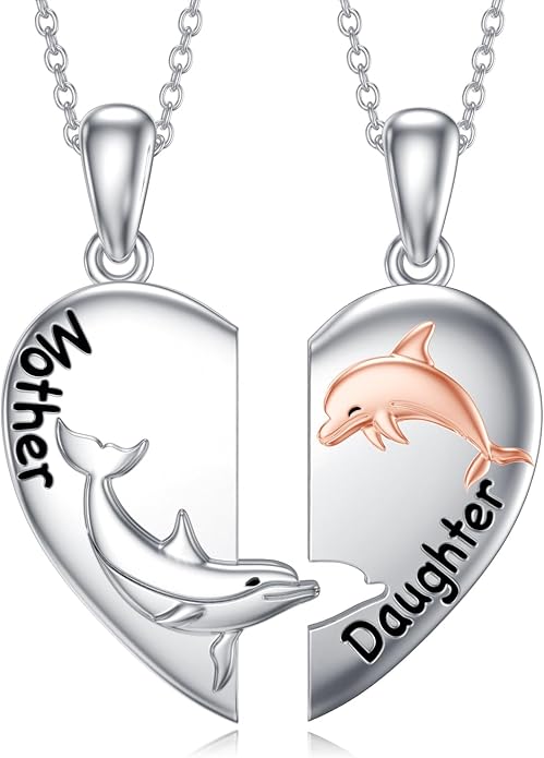 OCJ Mother Daughter Matching Necklaces 925 Sterling Silver Animals Matching Necklace for Mom Daughter 2 Pcs Matching Heart Pendant Birthday Mothers Day Gifts for Mom and Daughter