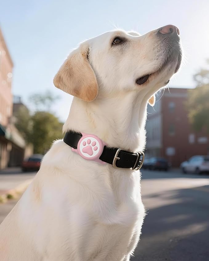 IP68 Waterpoof Dog Airtag Holder, Stretchy Silicone Full Body Covered Apple Air Tag Holder for Dog Cat Collar Fit All Width Collar (Blue/Pink, 2 Pack)