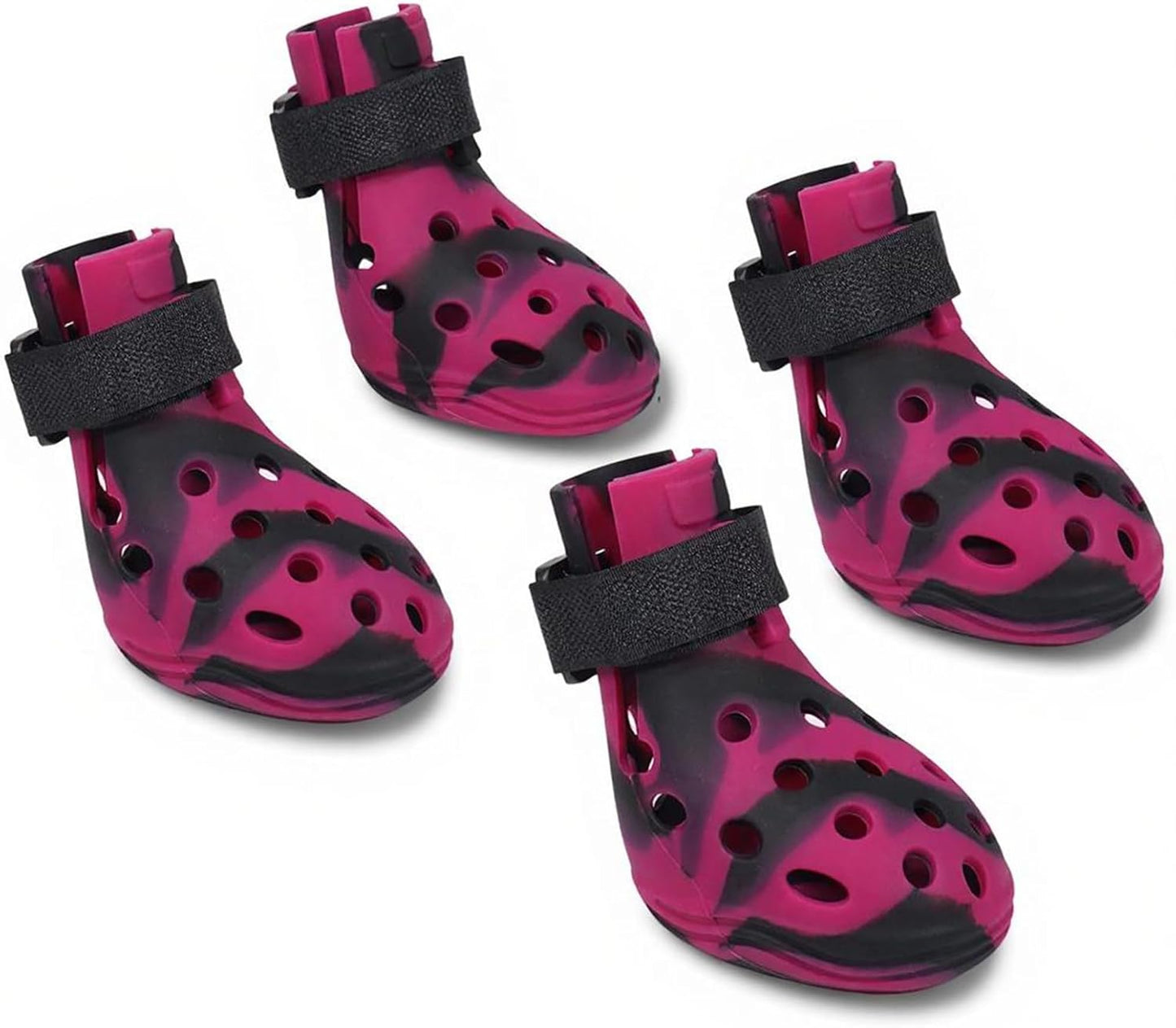 Dog Shoes for Hot Pavement and Snow, Silicone Dog Booties for Small Medium Large Dogs, Waterproof Paw Protectors- Non-Slip, Adjustable Straps, Dog Boots for Beach/Rain/Hiking (Black Pink, M)
