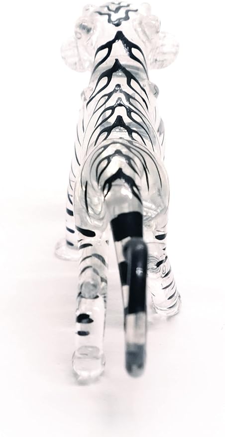 ChangThai Design Tiny 3½" Clear Black Striped Roaring Tiger Figurine - Miniature Hand Blown Glass Tigers Wild Cats Wildlife Felidae Animal Crystal Decorative Figure Collectible Figurines Décor Gifts