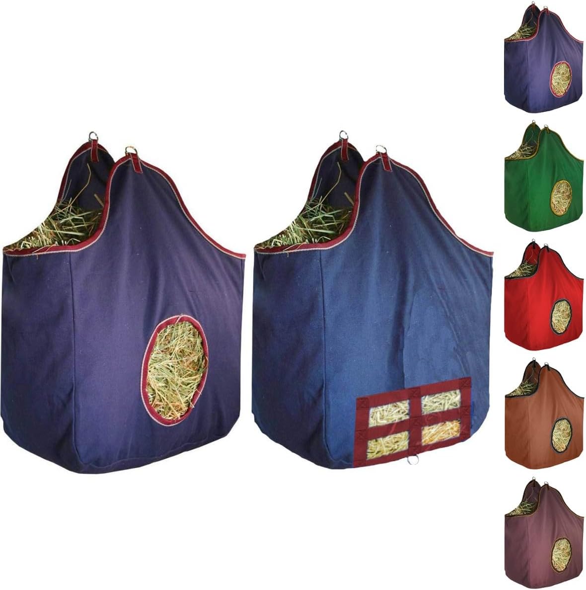 Derby Originals Large 24 OZ Canvas Horse Hay Bag 2 Sided Combo Design X Wide Gusset and 6 Month Warranty