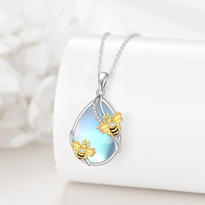 KQF Dragonfly/Butterlfy/Cat/Jellyfish/Bunny/Axolotl/Bee/Mermaid/Hummingbird/Elephant Necklace for Women Sterling Silver Moonstone Pendant Necklace Dragonfly Jewelry Gifts for Women