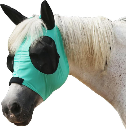 Horse Mesh Fly Mask with Ears, Soft Lycra Mesh Mask Anti-UV with Ears Green, Cob