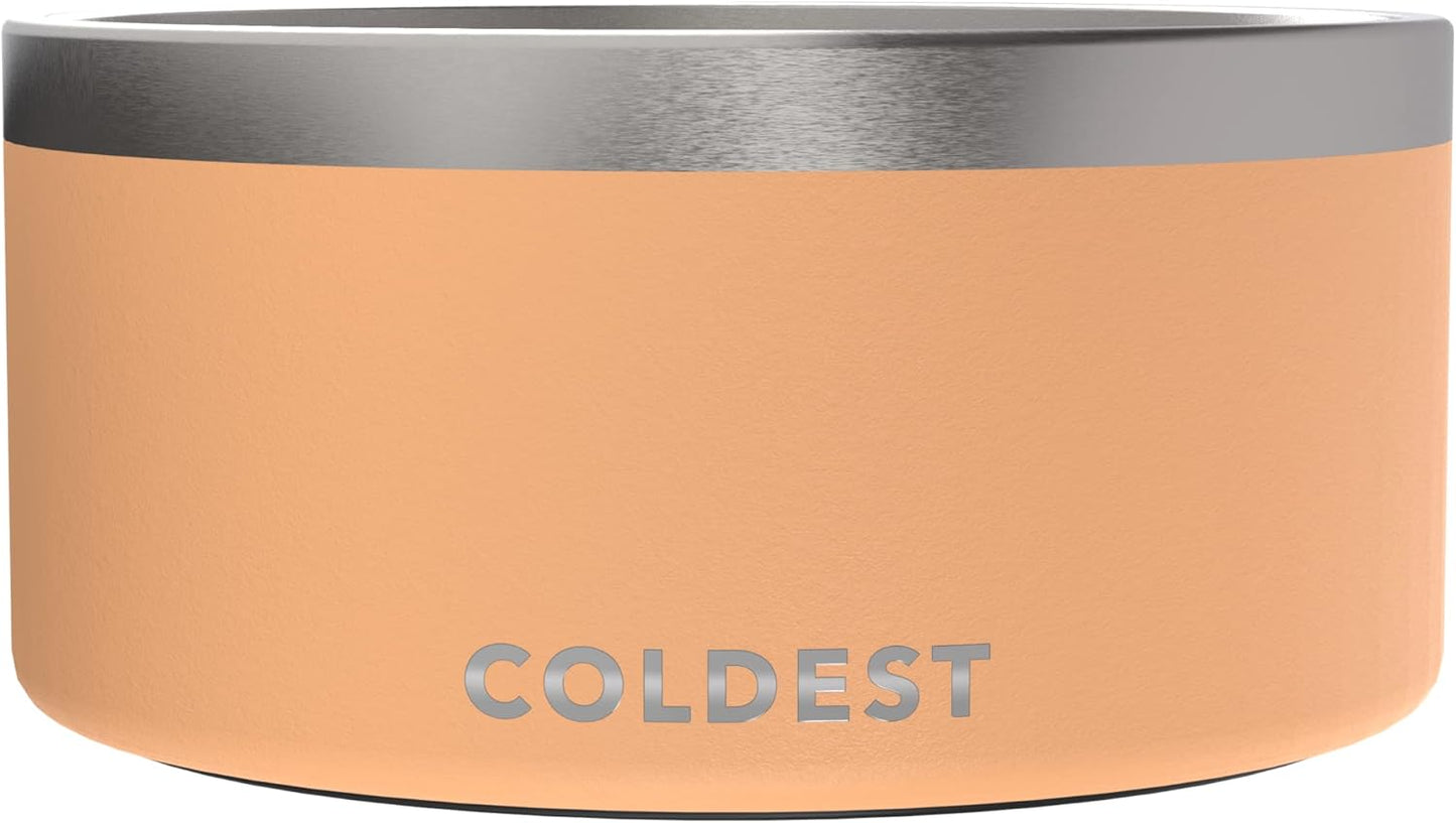 Coldest Dog Bowl - Anti Rust Metal, Non Slip, 3 Layers Insulated Stainless Steel Dog Bowls - Spill Proof & Heavy Duty - Water Bowl for Dogs, Cats & Pets, Dish Washer Safe (200 oz, Sahara Peach)