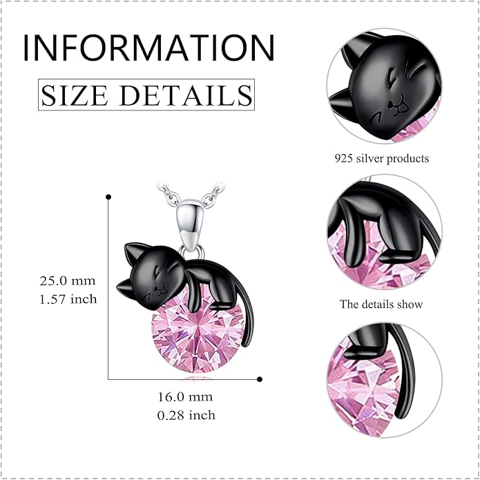 Cat Necklace Sterling Silver Cat Pendnat with Rose Quartz Pearl Jewelry Gifts for Women Cat Lovers