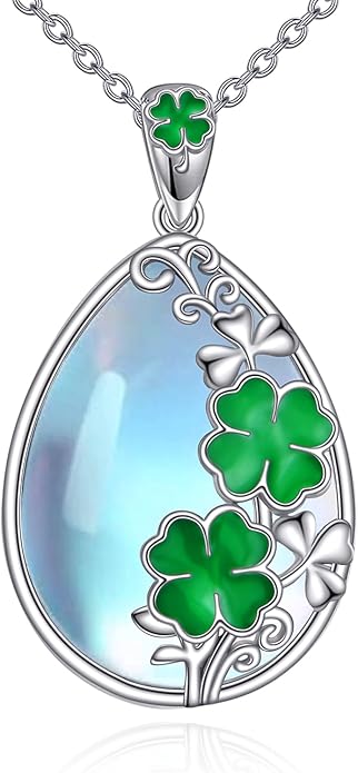 CRMAD Daisy/Black Cat/Dragonfly/Daffodil/Hummingbird/Stingray/Phoenix Feather/Rose Necklace Sterling Silver Moonstone Teardrop Pendant Necklace Flower Animal Jewelry Gifts for Women