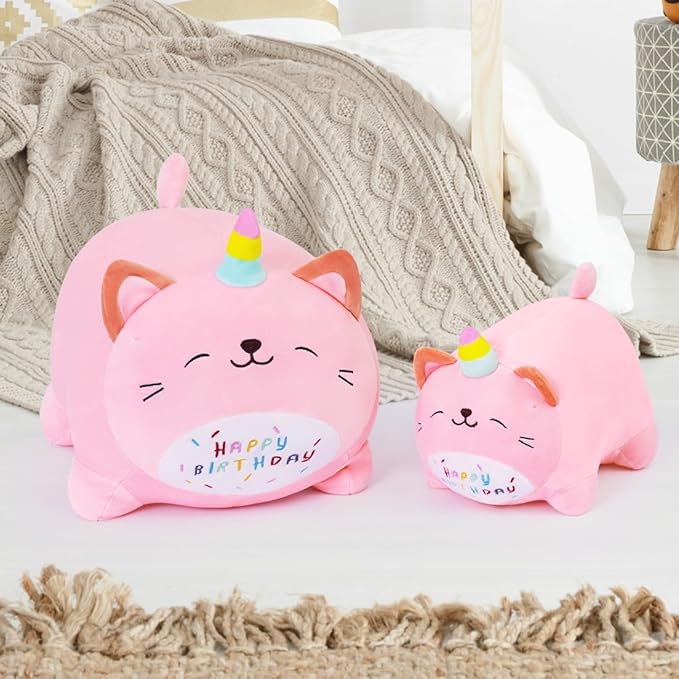 Kawaii Birthday Unicorn Plush, Soft Happy Birthday Unicorn Plush Pillow Toy for Kids (15.7inch)