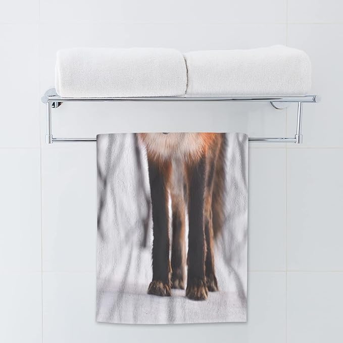 AOYEGO Red Fox Bath Towels Cute Animal Fox in Winter Snow Field Bear Tree White Snowflake Kitchen Hand Towels Bathroom Decor Soft Beach Microfiber Hair Towels 15x30 Inch