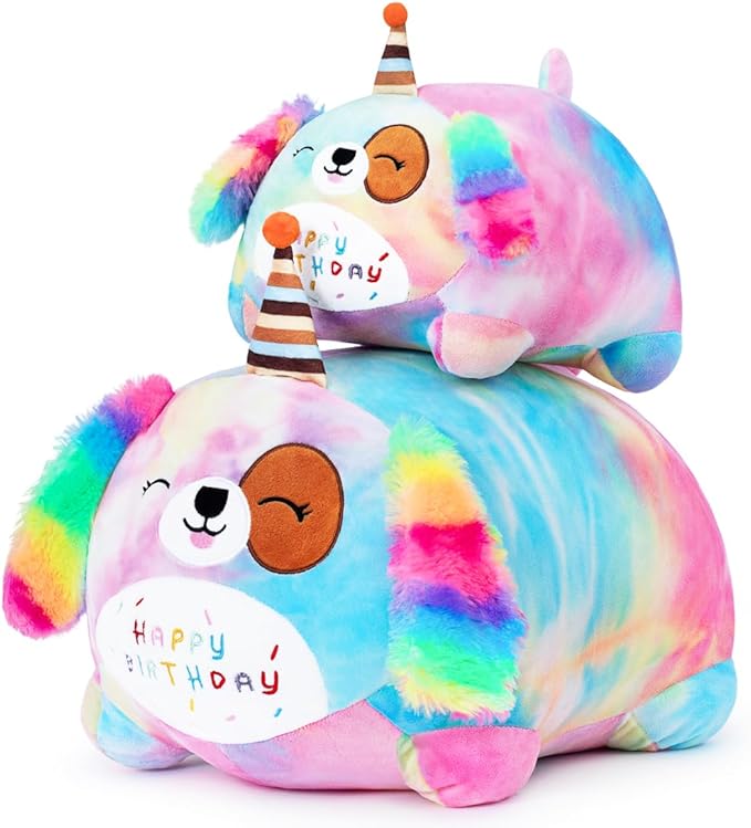 Happy Birthday Plush Toy, Cute Birthday Puppy Stuffed Animal, Colorful Dog Plush Pillow for Girls & Kids (40cm/15.7inch)