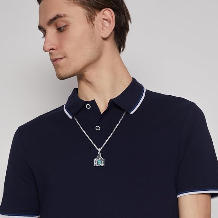 Midir&Etain Western Necklace 925 Sterling Silver Turquoise Pendant Cow Skull/Hat/Tag/Cactus Cowgirl Country Jewelry for Women Men