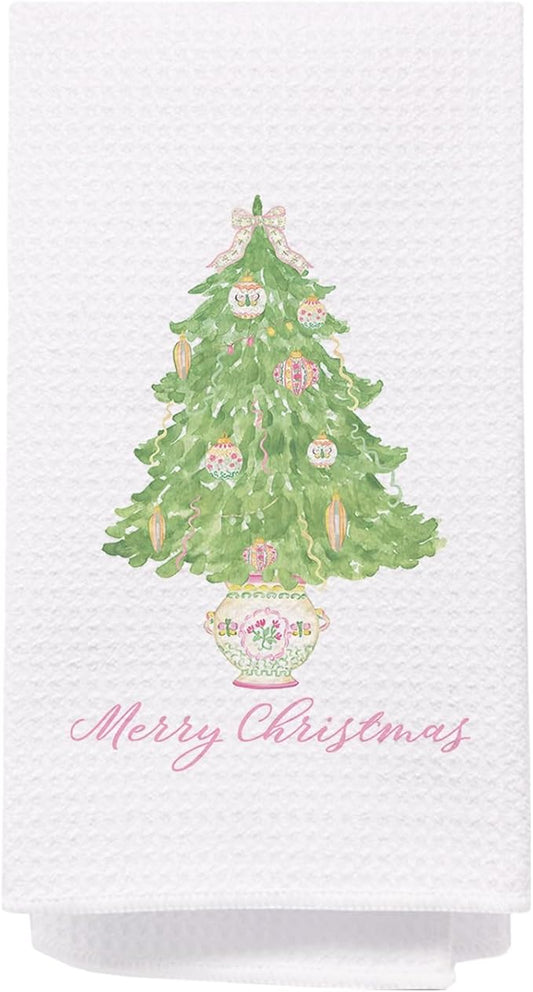 SPBL&L Chinoiserie Christmas Kitchen & Bath Towels, Light Green Tree Dish Towels, Grandmillennial Decor, 16x24 Inches