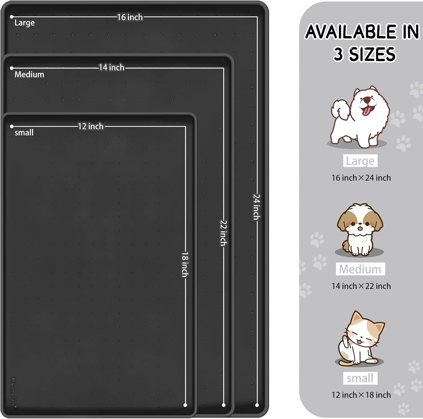 MateeyLife Silicone Cat & Dog Food Mat for Floors Waterproof, Anti-Slip Dog Bowl Mats for Food and Water, Pet Feeding Mats with Lip to Prevent Spills, Pet Placemat for Messy Drinkers to Protect Floors