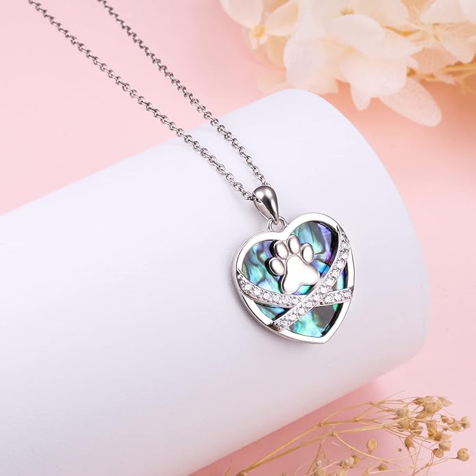 Ladytree S925 Sterling Silver Puppy Dog Cat Pet Paw Print Pendant Necklace 18 inches