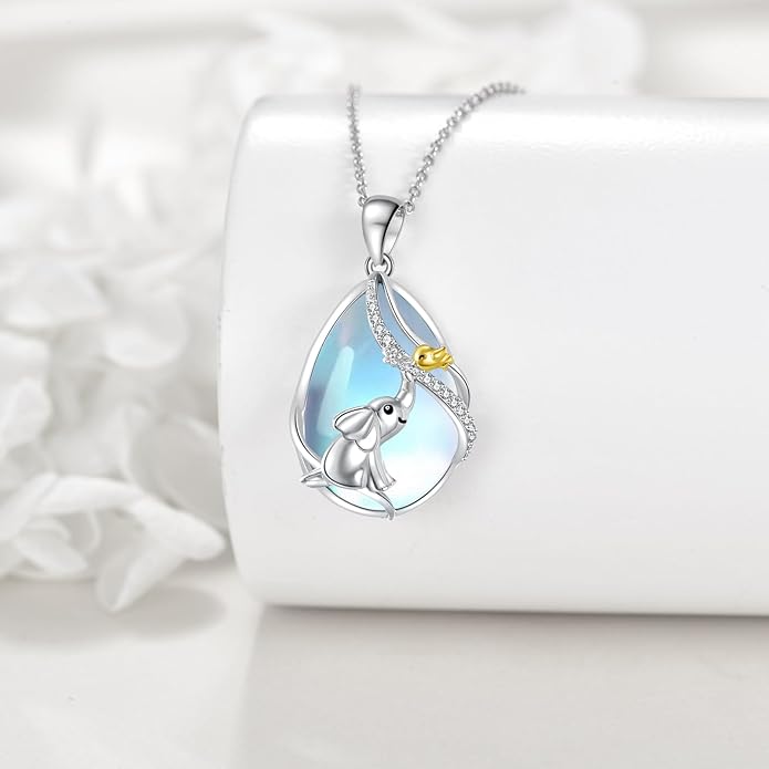 KQF Dragonfly/Butterlfy/Cat/Jellyfish/Bunny/Axolotl/Bee/Mermaid/Hummingbird/Elephant Necklace for Women Sterling Silver Moonstone Pendant Necklace Dragonfly Jewelry Gifts for Women