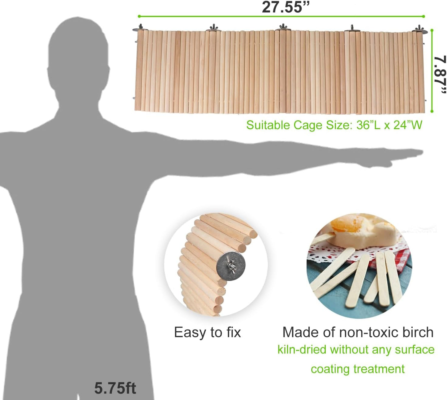 YKD Chinchilla Natural Birch Wood Flexible Platform Toy, Chinchilla Running Wheel Fence, Small Animal Climbing Toys for Guinea Pig Rabbit Hamsters Gerbils Rat and Other Small Animals