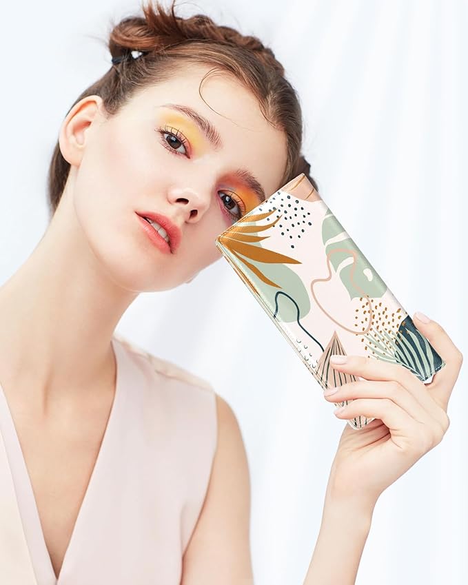 Nipichsha Womens Wallet, RFID Slim Wallets for Women, Thin Ladies Credit Card Holder Purse, Cute Leather Bifold Clutch Billfold with 11 Card Slots & ID Window, Boho Leaves