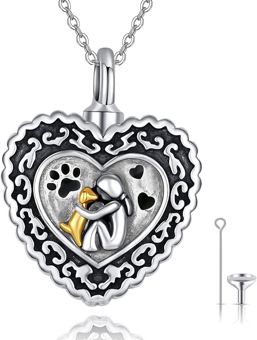 JUSTKIDSTOY Dog/Cat/Hummingbird Urn Necklace for Ashes S925 Sterling Silver Heart Cremation Jewelry Keepsake Memorial for Women