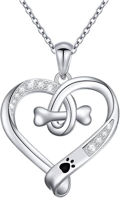 Paw Print Necklace Cat Puppy Paw Earrings Sterling Silver Hypoallergenic Dog Paw and Bone Friendship Cubic Zirconia Paw Set for Women Teen Girls