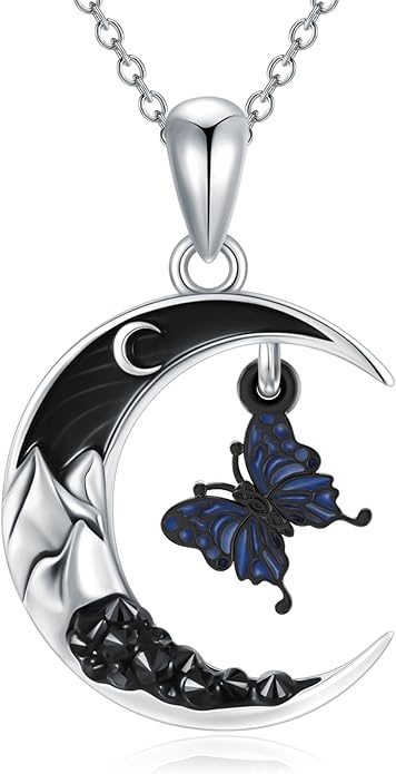 Gothic Jewelry Bat/Cat/Wolf/Dragon/Owl/Fox/Spider/Sun Pendant Sterling Silver Crescent Moon Necklace for Women Girls Black Jewelry Gifts