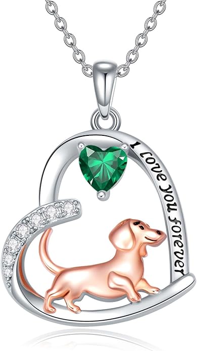 Dachshund Necklace 925 Sterling Silver Dachshund Birthstone Pendant Cute Animal Puppy Dog Dachshund Jewelry Gifts for Women Dachshund Lover
