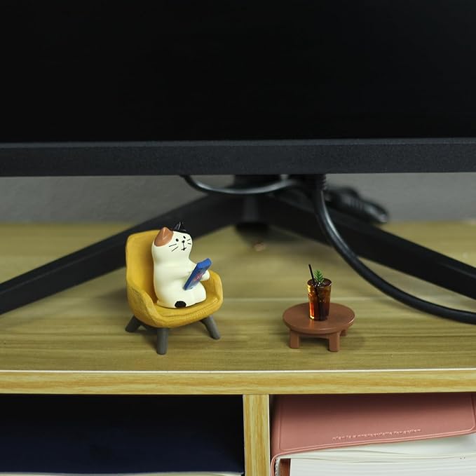 Cute Cat Playing Phone on Sofa and Drinking Coffee Figurine for Office Home Decor - Cute Cat Gift for Cat Lovers