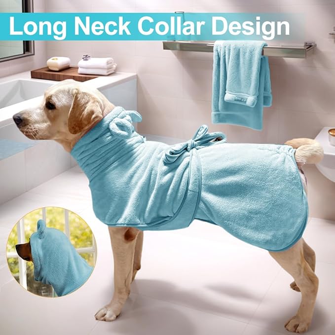 KOOGALSmall to Medium Size Dog Bathrobe, Quick Drying Super Absorbent Used for After Bathing, Warm Dog Towels, Adjustable Hoodies and Belts for Pet Dogs Bath Clothes Products(Blue, L)