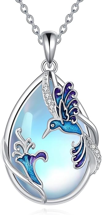 KQF Dragonfly/Butterlfy/Cat/Jellyfish/Bunny/Axolotl/Bee/Mermaid/Hummingbird/Elephant Necklace for Women Sterling Silver Moonstone Pendant Necklace Dragonfly Jewelry Gifts for Women