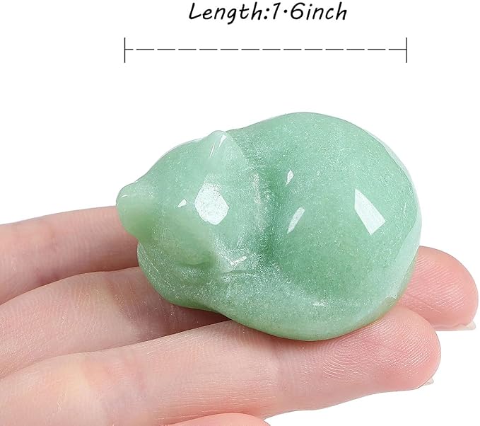 LAIDANLA Sleeping Cat Statue Green Aventurine Healing Gemstone Hand Carved Cute Kitten Statue Figurine 1.6" Decor Polished Stone Reiki Bedroom Office Desk Home Decoration Gifts
