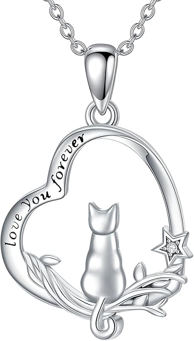 Cat Necklace S925 Sterling Silver Pendant Necklaces for Women Cat Jewelry Mothers Day Christmas Gift for Mother Daughter and Friends