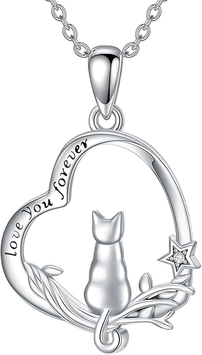Cat Necklace S925 Sterling Silver Pendant Necklaces for Women Cat Jewelry Mothers Day Christmas Gift for Mother Daughter and Friends