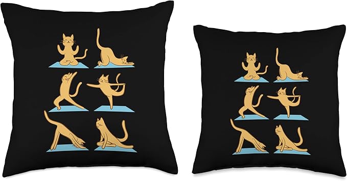 Cat Yoga Figures Throw Pillow